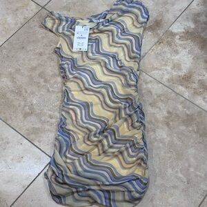 Zara Multicolor Wavy Pattern Rouche dress NWT